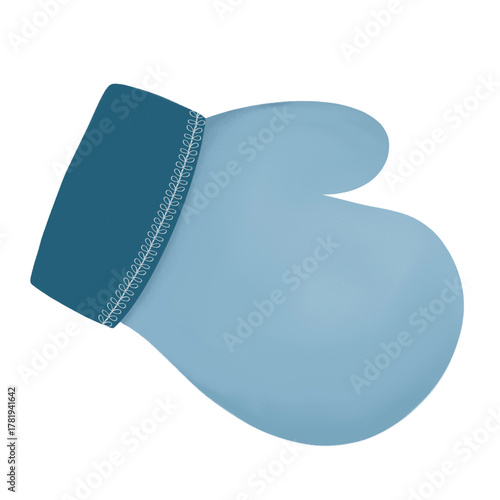 Festive Action, Blue Mitten, Winter Wonderland, Digital Illustration, Cheerful Environment, Close-Up View, Christmas Concept