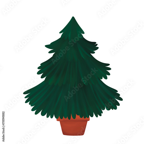 Festive Action, Christmas Tree, Home, Illustration, Holiday Atmosphere, Front View, Celebration Concept