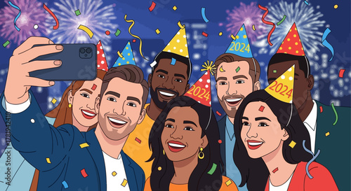 Cartoon woman in warrior pose on yoga mat in bright room.