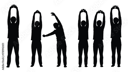 Arm stretching silhouettes isolated on white background, Vector