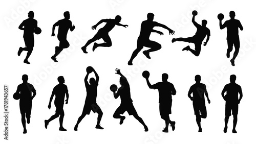 Dynamic sports player silhouettes isolated on white background, Vector