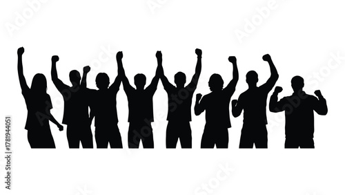 Group of cheering people silhouette isolated on white background, Vector