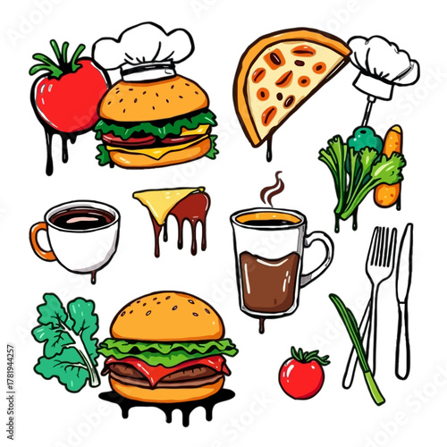 Fast Food and Drinks Illustration