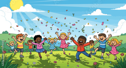 Cartoon woman in warrior pose on yoga mat in bright room.