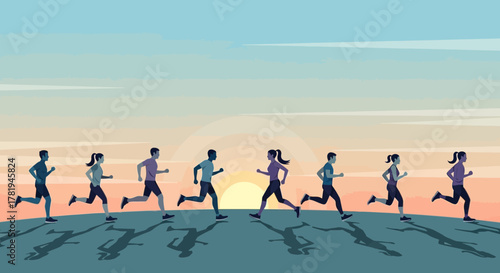 Cartoon woman in warrior pose on yoga mat in bright room.