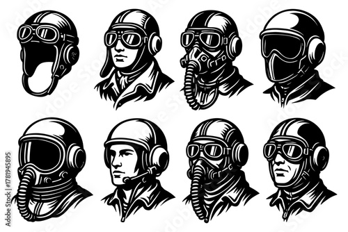 Black and white pilot helmet designs: retro aviator headgear collection