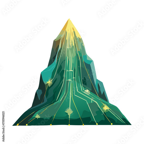 Tall Crystal Mountain with Yellow and Green Accents Representing a Rare Magical Mineral Deposit and Natural Structure