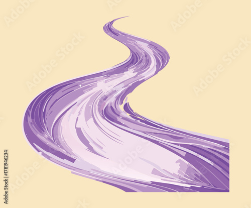 Abstract purple smoke trail winding through space for magical energy flow and cosmic fantasy path decoration design