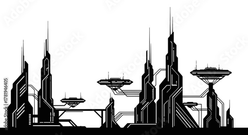 Futuristic cityscape silhouette