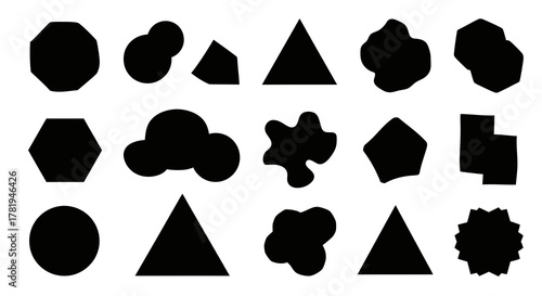 Collection of various black geometric and organic shapes