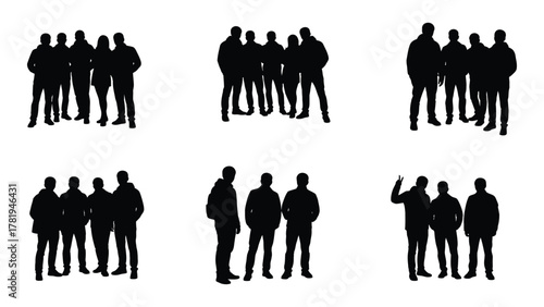 Groups of people silhouettes isolated on white background, Vector