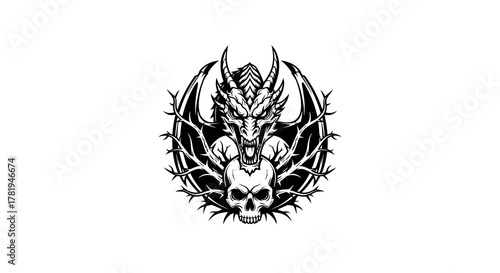 Dragon head and skull emblem