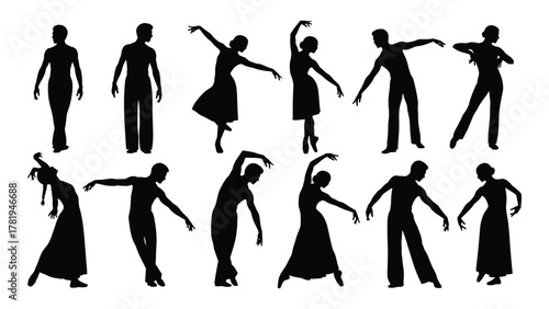 Dynamic dancer silhouettes collection isolated on white background, Vector