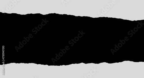 Torn paper effect revealing a black void on a light gray background