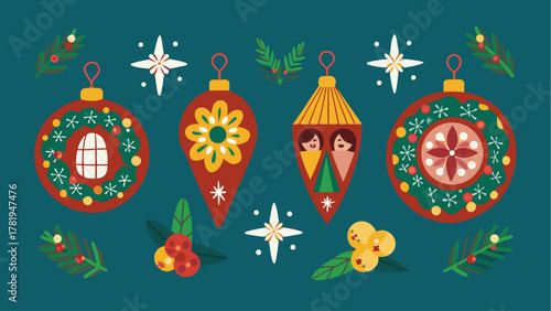Celebrate the festive season with these charming holiday ornaments and winter sprigs, bringing a touch of Christmas cheer to your designs with this sweet set