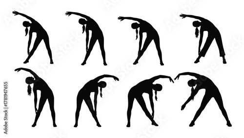 Woman stretching silhouettes isolated on white background, Vector