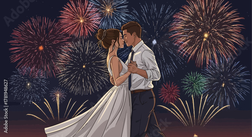 Cartoon woman in warrior pose on yoga mat in bright room.