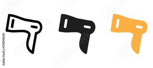 Stylized hair dryer icons for beauty salon promotions and branding, essential grooming tools for modern lifestyle, simple vector shapes in trendy colors