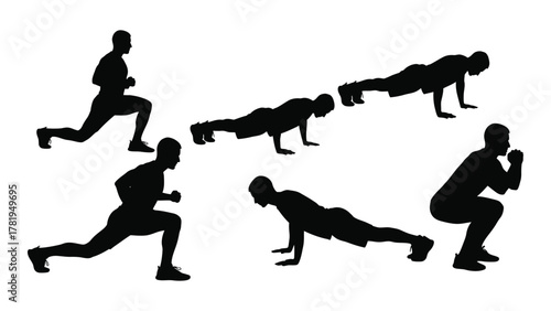 Workout exercise silhouettes isolated on white background, Vector