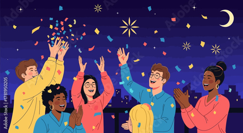 Cartoon woman in warrior pose on yoga mat in bright room.