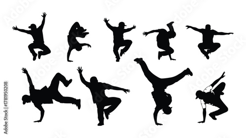 Breakdance dancers silhouettes collection isolated on white background, Vector