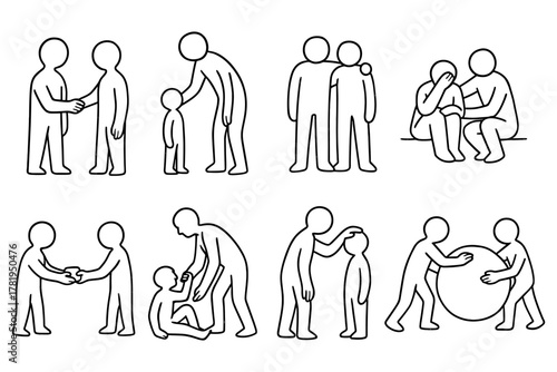 Simple line art showing compassion and support among people