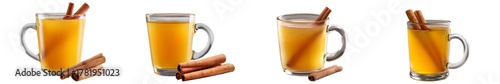 Set of hot apple cider with cinnamon, isolated on transparent background