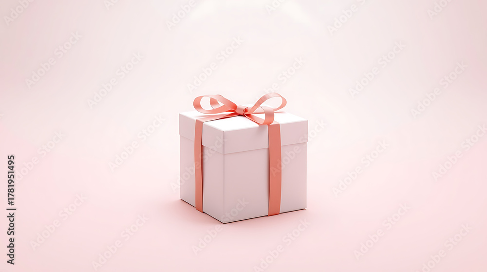 Fototapeta premium Elegant Pink Gift Box with Satin Ribbon on Soft Pastel Background