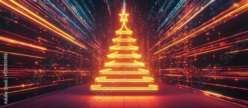 digital Christmas tree on a dark blue background