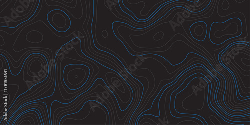Abstract dark background with blue contour lines resembling a topographic map. Modern digital design for technology, geography, or data visualization themes. Minimal, clean, and futuristic style.
