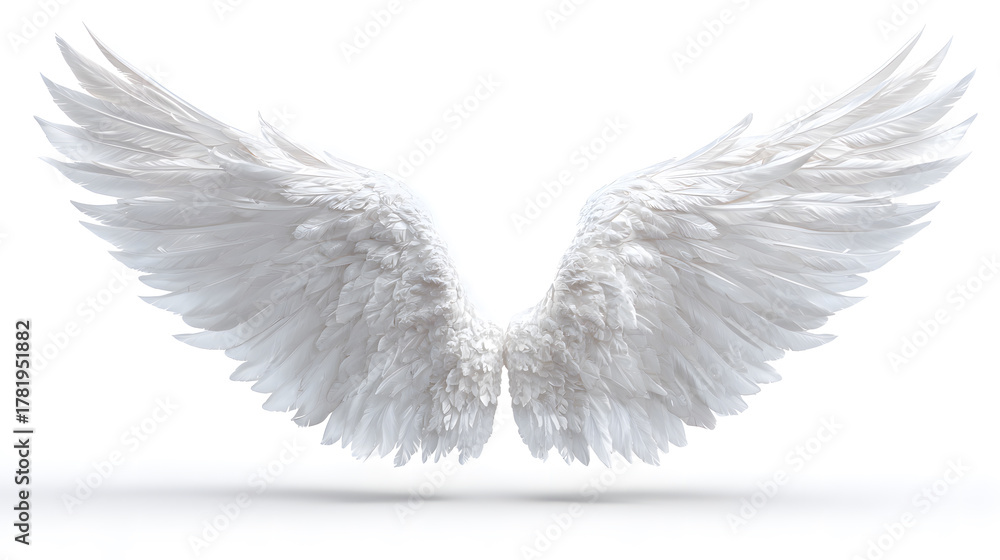 Fototapeta premium Majestic White Feathered Angel Wings isolated on white background