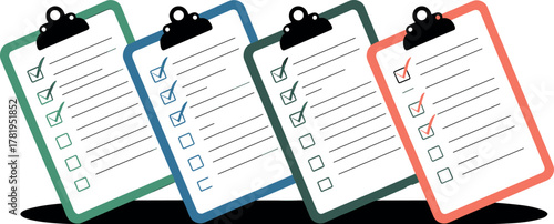 Checklist Clipboard Vector Illustration with Colorful Task Lists and Check Marks
