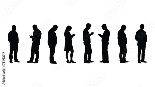People silhouettes engaged with mobile phones isolated on white background, Vector