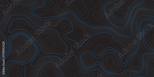 Abstract dark background with blue contour lines resembling a topographic map. Modern digital design for technology, geography, or data visualization themes. Minimal, clean, and futuristic style.