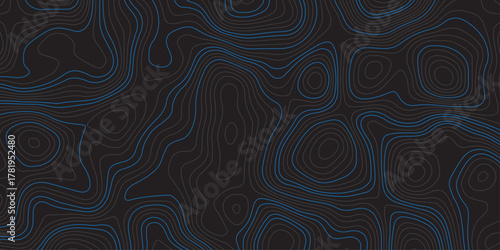 Abstract dark background with blue contour lines resembling a topographic map. Modern digital design for technology, geography, or data visualization themes. Minimal, clean, and futuristic style.