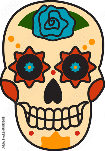 Sugar Skulls. Day of the Dead Skull, isolated on white background. Dia de los Muertos mexican traditional festival. Vector illustration for logo, emblem, poster, card, banner. 
