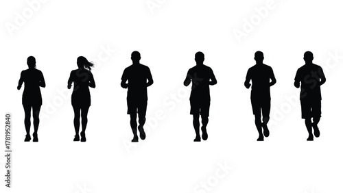Running people silhouettes isolated on white background, Vector