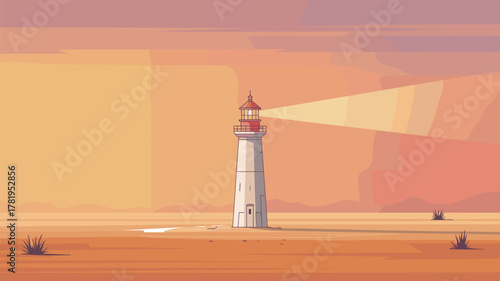 Lighthouse Landscape Flat Design Illustration Background Ocean Beacon