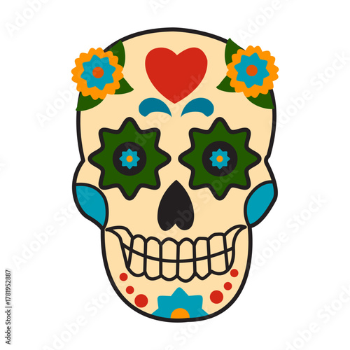Sugar Skulls. Day of the Dead Skull, isolated on white background. Dia de los Muertos mexican traditional festival. Vector illustration for logo, emblem, poster, card, banner. 
