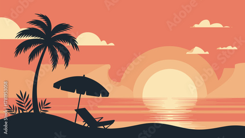 Tropical Beach Sunset Palm Trees Relaxing Holiday Vacation