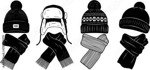 winter accessories set: hat, scarf, gloves, and more - flat design
