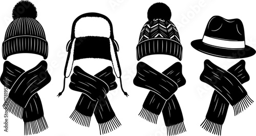 winter accessories set: hat, scarf, gloves, and more - flat design
