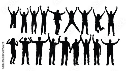 People celebrating silhouettes isolated on white background, Vector