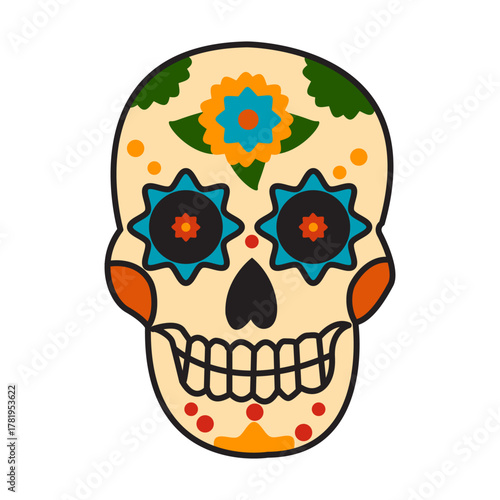 Sugar Skulls. Day of the Dead Skull, isolated on white background. Dia de los Muertos mexican traditional festival. Vector illustration for logo, emblem, poster, card, banner. 
