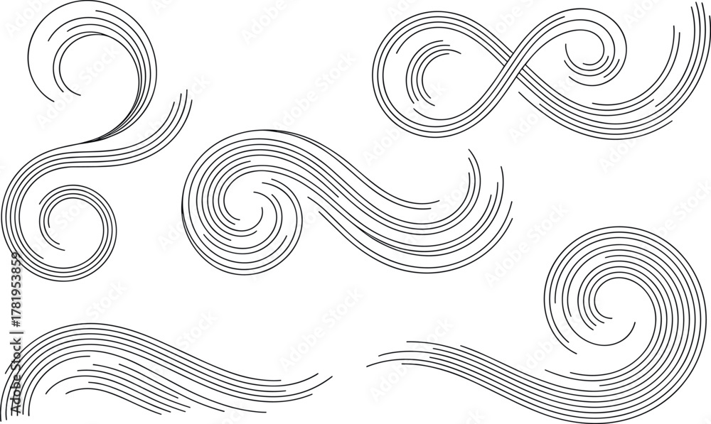 Fototapeta premium Abstract Swirl Line Art Vector Design Elements Isolated on White Background