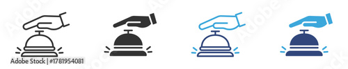 Hand pressing a bell icon set, hotel bell icon,  represents Customer Service, Hospitality, or Hotel Services , vector illustration .