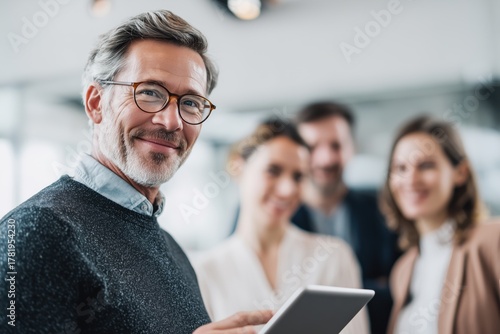 Business and Tech Collaboration Professional Tablet Usage in a Modern Office Environment