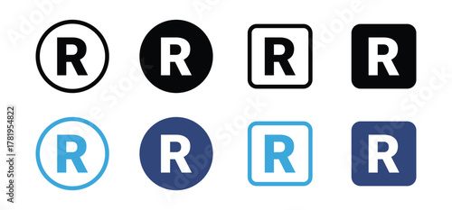 Registered trademark icon set, epresents Registered Brand, Legal Trademark Protection, Intellectual Property Rights, or Official Brand Ownership , vector illustration .