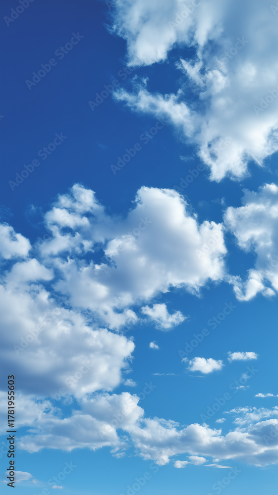 Fototapeta premium 【青空と白い雲】鮮やかなブルーに浮かぶ雲の背景