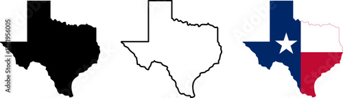 Texas state outline in black white and flag colors